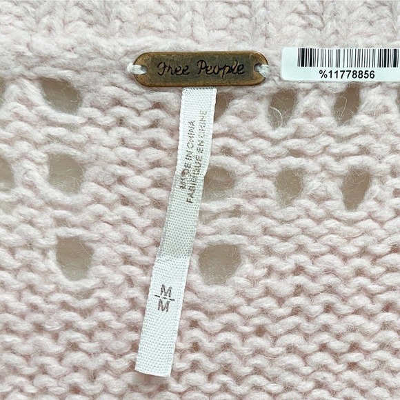 Free People Pinwheel Cardigan Lace Back Long Pink Wool Button Sweater Medium - Picture 9 of 11